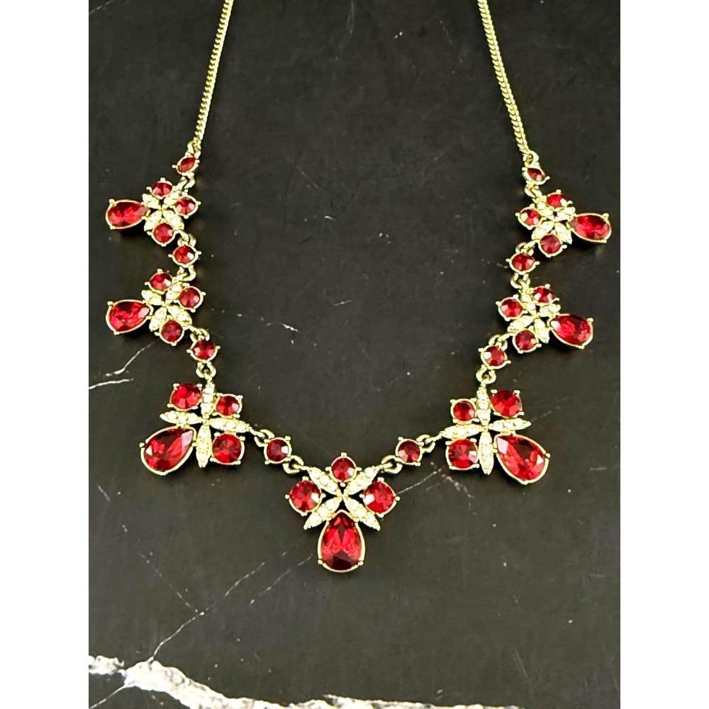 Vintage Givenchy Red Crystal Rhinestone Bib Style 19in Multi Length Necklace